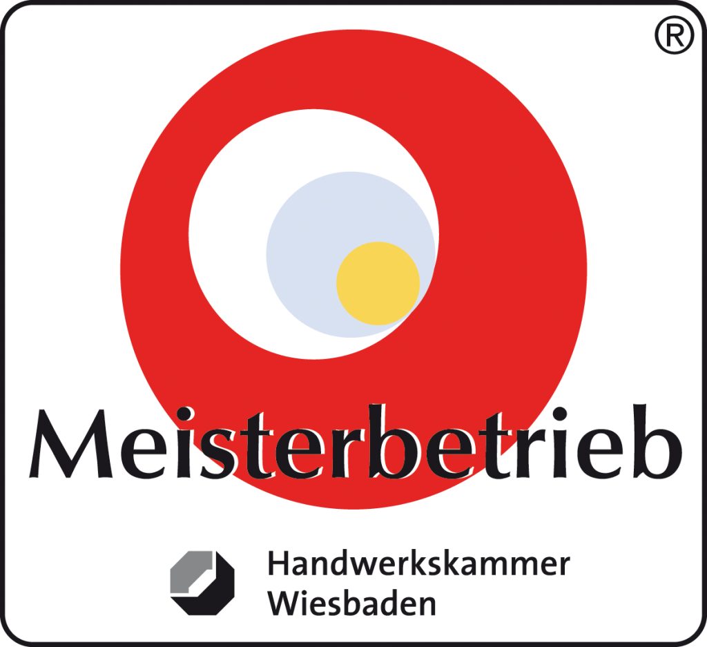 Offizielles Siegel der Handwerkskammer Wiesbaden – Meisterbetrieb im Handwerk, Symbol für geprüfte Qualität, Fachkompetenz und Teamprofessionalität.